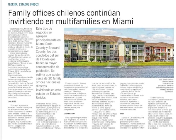 Clipping — Chilean family offices in Miami multifamily